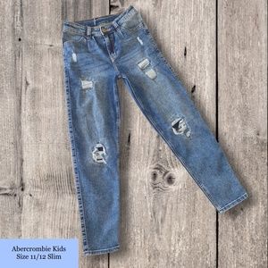 Abercrombie Kids girls distressed jeans, blue, size 11/12 slim